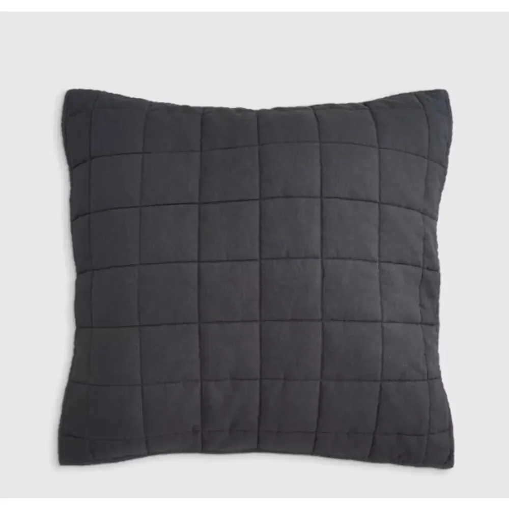 Quince European Linen Quilted Box Euro 26X 26”Sham Grey NWOT #80